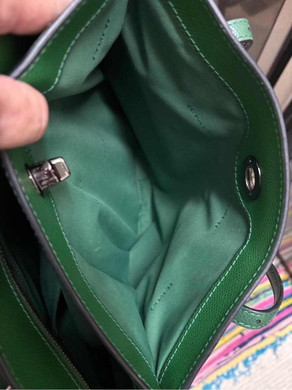 Coach Green Leather Tote with Turnlock and Charm - Picture 8 of 9